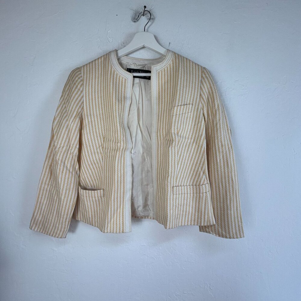 Louis Féraud Paris Womens Striped Blazer Jacket Size 40 Beige Cream Silk Blend